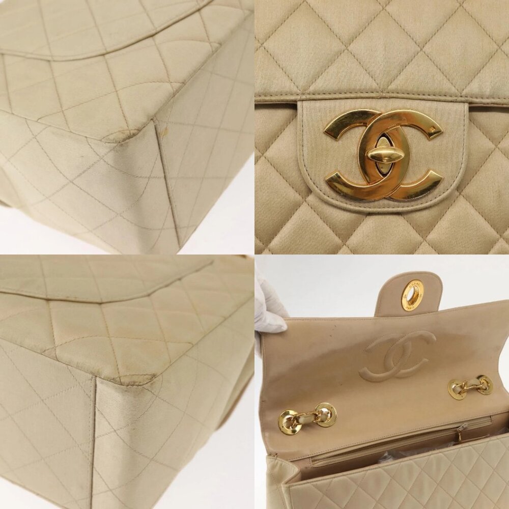 CHANEL Matelasse 34 Chain Shoulder Bag Satin Beige Gold CC Auth 150935 - Picture 13 of 15
